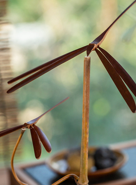 平衡竹蜻蜓茶道中式摆件怀旧工艺品茶室复古古风装饰品礼物