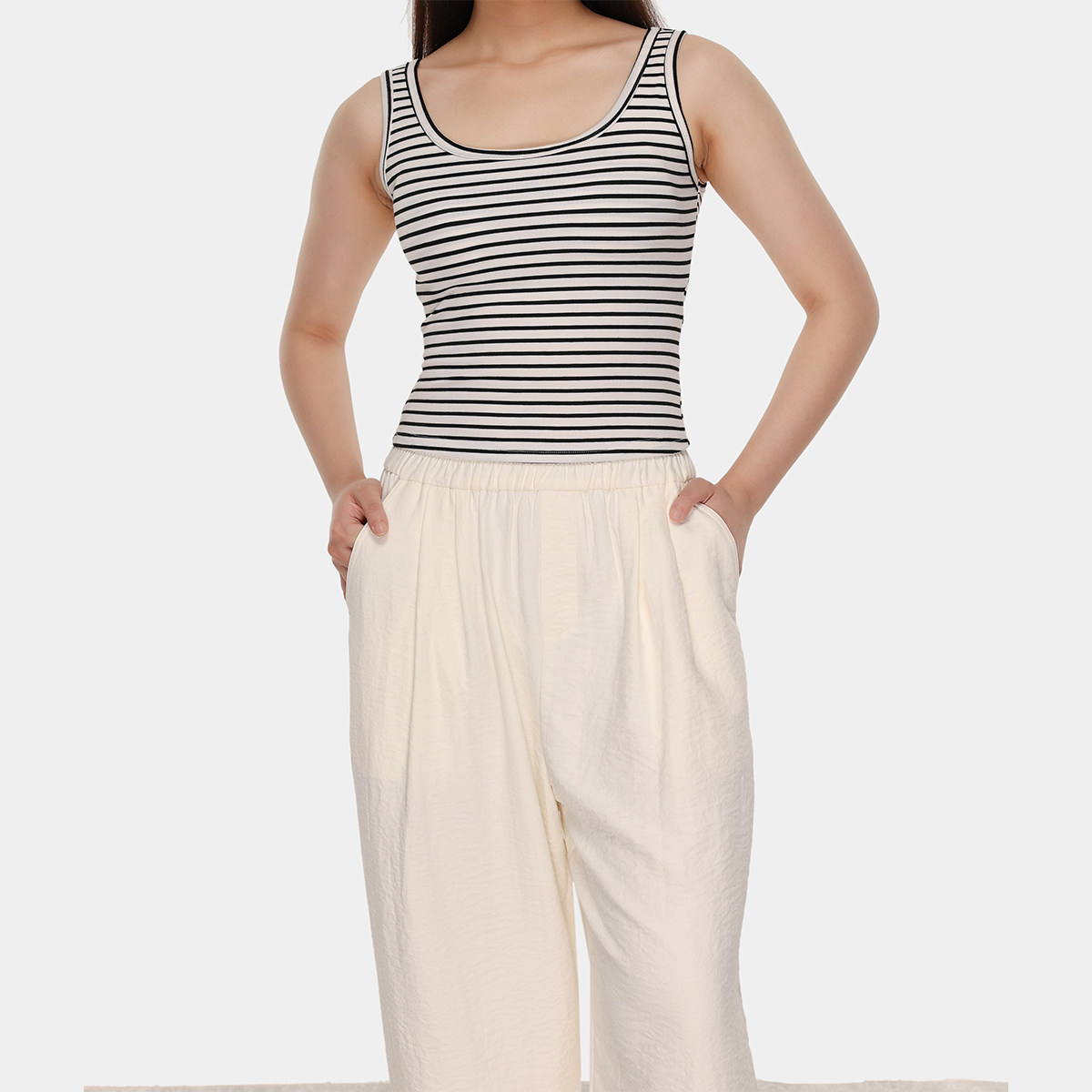 ROSEPLUS米白色休闲运动直筒阔腿裤女夏季薄款大码宽松垂感长裤子,淘宝优惠券,粉丝福利购,淘宝优惠卷