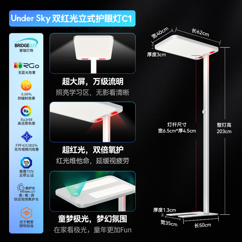 UnderSky天空见立式大路灯钢琴儿童全光谱学习专用台灯落地护眼灯