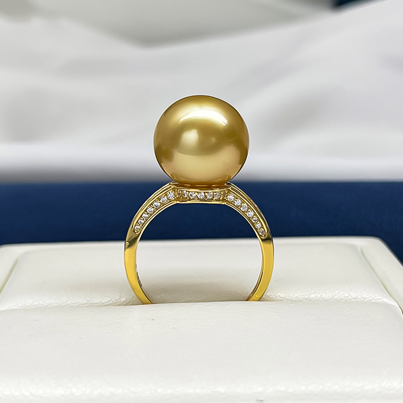 12-13mm 925 silver thick gold South Sea gold pearl seawater pearl open ring fashionable and diverse hair one
