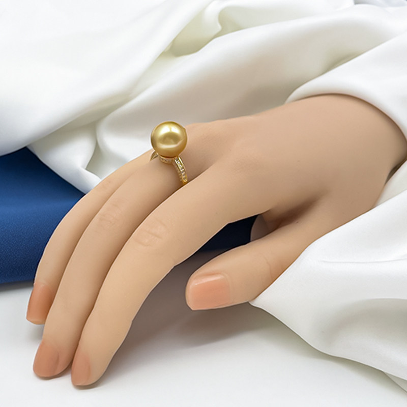 12-13mm 925 silver thick gold South Sea gold pearl seawater pearl open ring fashionable and diverse hair one