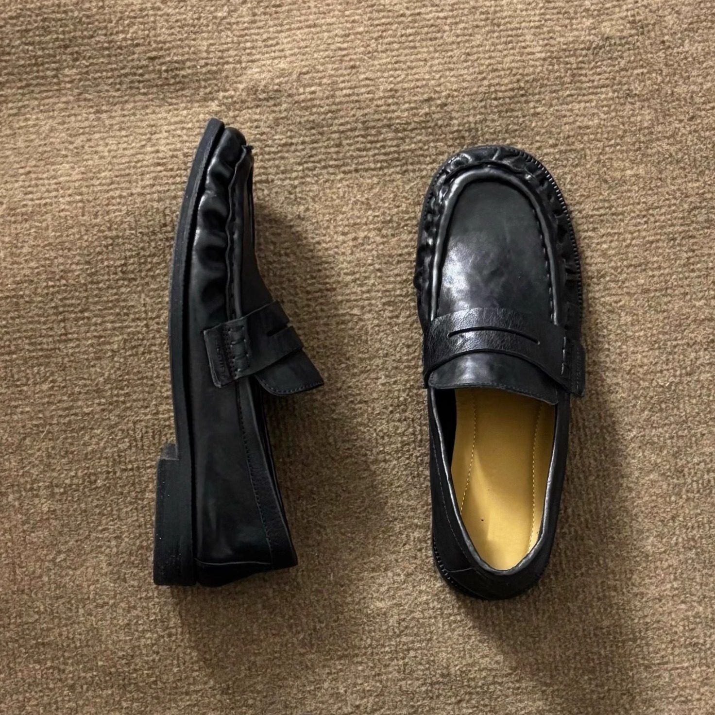 复古做旧粗跟乐福鞋男女擦色德比鞋褶皱休闲皮鞋一脚蹬懒人豆豆鞋,淘宝优惠券,粉丝福利购,淘宝优惠卷