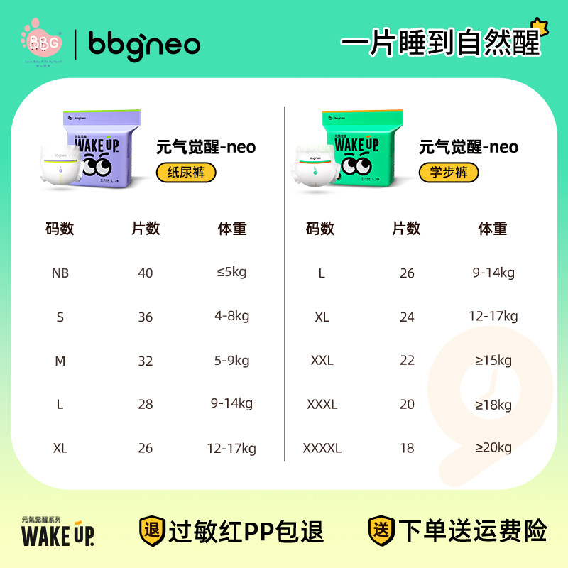 香菇姐姐/bbgneo元气觉醒纸尿裤拉拉裤透气尿不湿学步裤1包M,L,XL