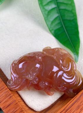珊瑚玉通用天然苏工九尾狐吊坠