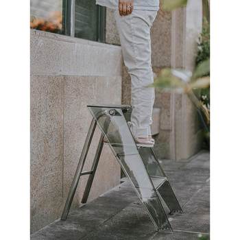 Nordic multifunctional ladder ຄົວເຮືອນໂປ່ງໃສ folding indoor storage three-step herringbone ladder acrylic non-slip pedal ladder