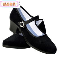 Source fufu (black heel flat velvet dance shoes) Old Beijing Bushoe Womens Shoe High with Belt Square Dance Shoe Work