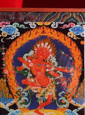 作明佛母布艺实木相框摆件唐卡图