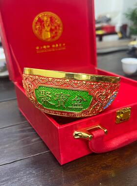 金碗聚宝盆摆件纪念品金属镀金珐琅彩精雕金碗工艺品旅游纪念礼品