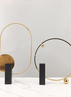 新中式金属几何铁艺摆件客厅样板间售楼部茶几玄关酒店家居装饰品