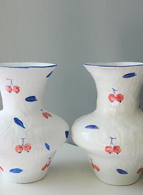 现代简约花瓶高级感手绘陶艺异形花器酒店样板间摆设客厅插花装饰