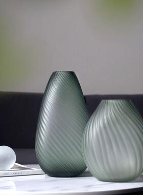 创意绿色流纹玻璃花瓶北欧轻奢风格客厅餐桌酒店民宿清新绿植花器