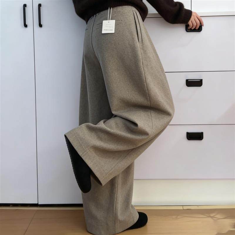 秋冬加绒保暖高腰咖色复古风弯刀裤女2025新款流行休闲百搭阔腿裤,淘宝优惠券,粉丝福利购,淘宝优惠卷