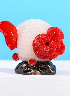 奶牛齐腮红特色兰寿金鱼摆件模型合成树脂招财鱼缸造景汽车装饰品