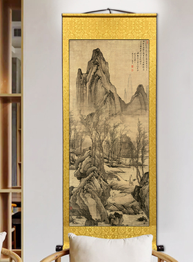 唐伯虎步溪图山水画高清仿古国画