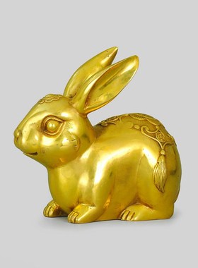 速发铜室子摆件生肖兔财福纯铜兔客厅公办兔工艺品黄铜兔子一对