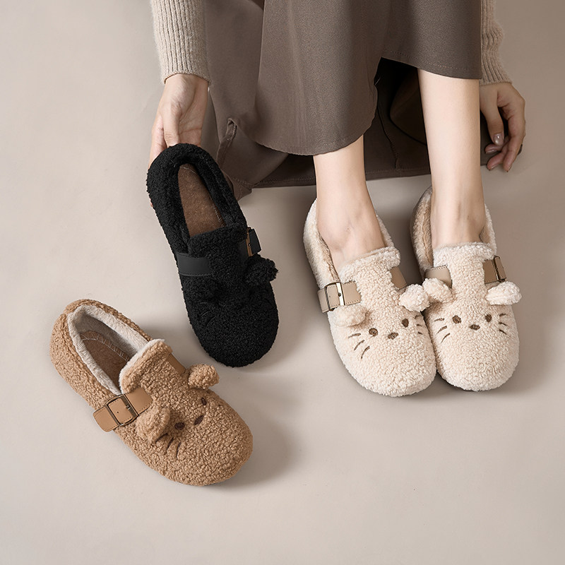 秋冬新款猫猫勃肯鞋保暖可爱豆豆鞋居家包跟防滑棉拖一脚蹬毛毛鞋,淘宝优惠券,粉丝福利购,淘宝优惠卷