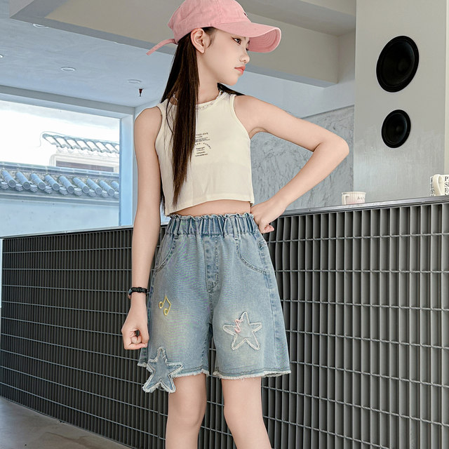 ເດັກຍິງ Summer Denim Shorts Thin Star Embroidery
