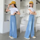 ເດັກຍິງ summer ແບບ T-shirt denim ຊຸດ pants ຂາກວ້າງ