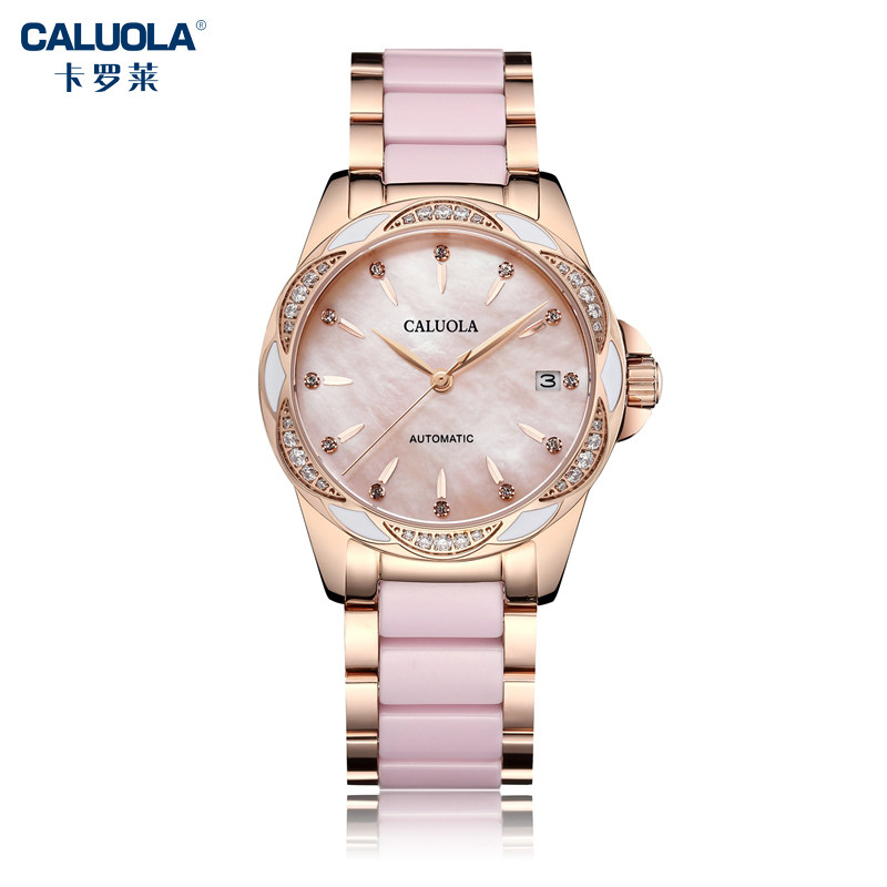 卡罗莱全自动机械女士陶瓷机械表 caluola卡盟国产腕表