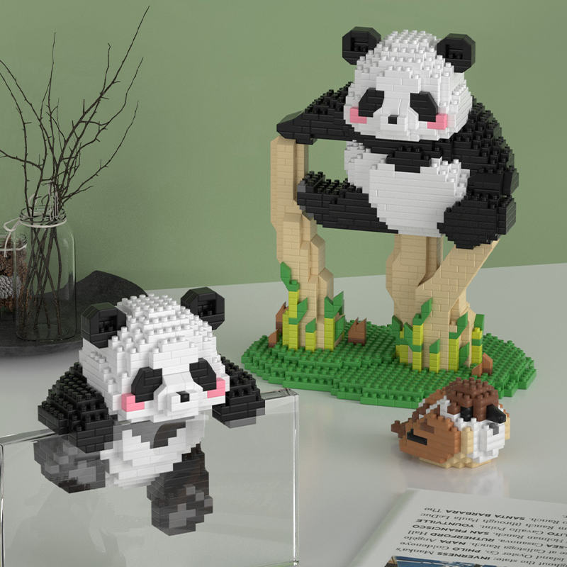 爿乜熊猫花花积木玩具益智拼装小颗粒塑料拼图儿童玩具礼物摆件 - 图1