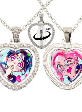 新款科幻动画Alien Stage 异形舞台时光宝石桃心水钻项链双面旋转