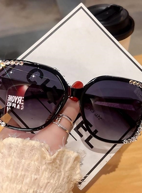 2024新款水钻偏光太阳镜ins防晒防紫外线墨镜个性女大脸显瘦带钻