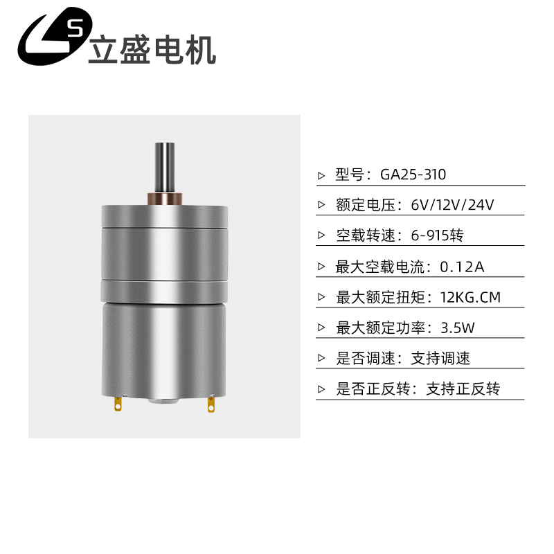 立盛GA25-310微型直流减速电机碳刷磁瓦可调速6v12v24V小型马达 - 图2