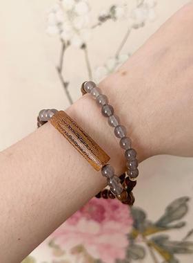 天然绿檀紫檀金丝檀木双圈手链