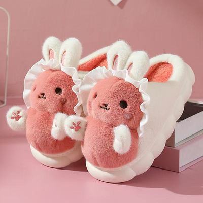 新款可爱抱抱兔女生冬季拖鞋高颜值洋气公主风超厚防冻居家外穿