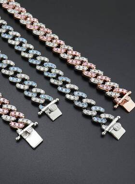 欧美ins镶嵌8mm满钻锆石古巴链潮男女镶钻新款hiphop嘻哈手链跨境