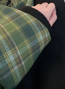 绿色围巾女冬季格子保暖个性围巾
