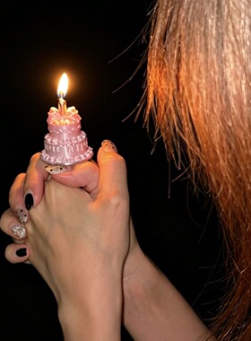 蜡烛戒指生日道具梦幻蛋糕戒指饰品创意生日装饰手工3D打丝绸感