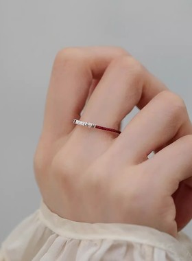 925银复古新中式碎银子编织红绳戒指环开口调节小众设计简约百搭