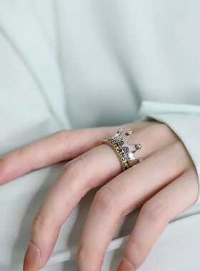 925银复古新中式分色皇冠戒指环开口调节民族风女小众设计高级感