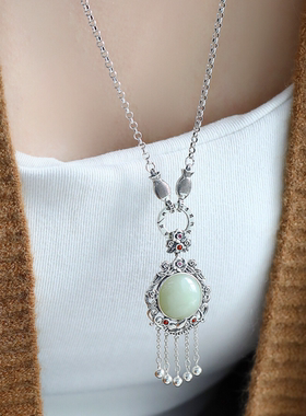 925银复古新中式双鱼套链项链民族风六字真言毛衣链万能链可打开