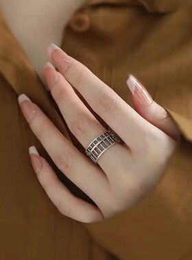 925银复古新中式招财进宝算盘戒指环开口调节做旧百搭精致民族风