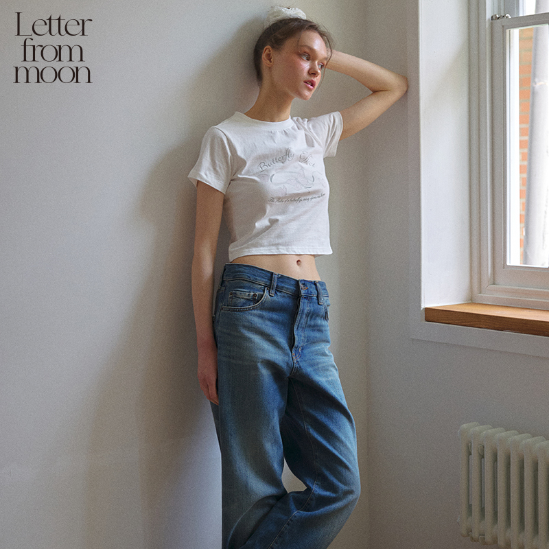 Letter from moon浪漫蝴蝶爱心短款T恤女24新款休闲短袖 - 图2