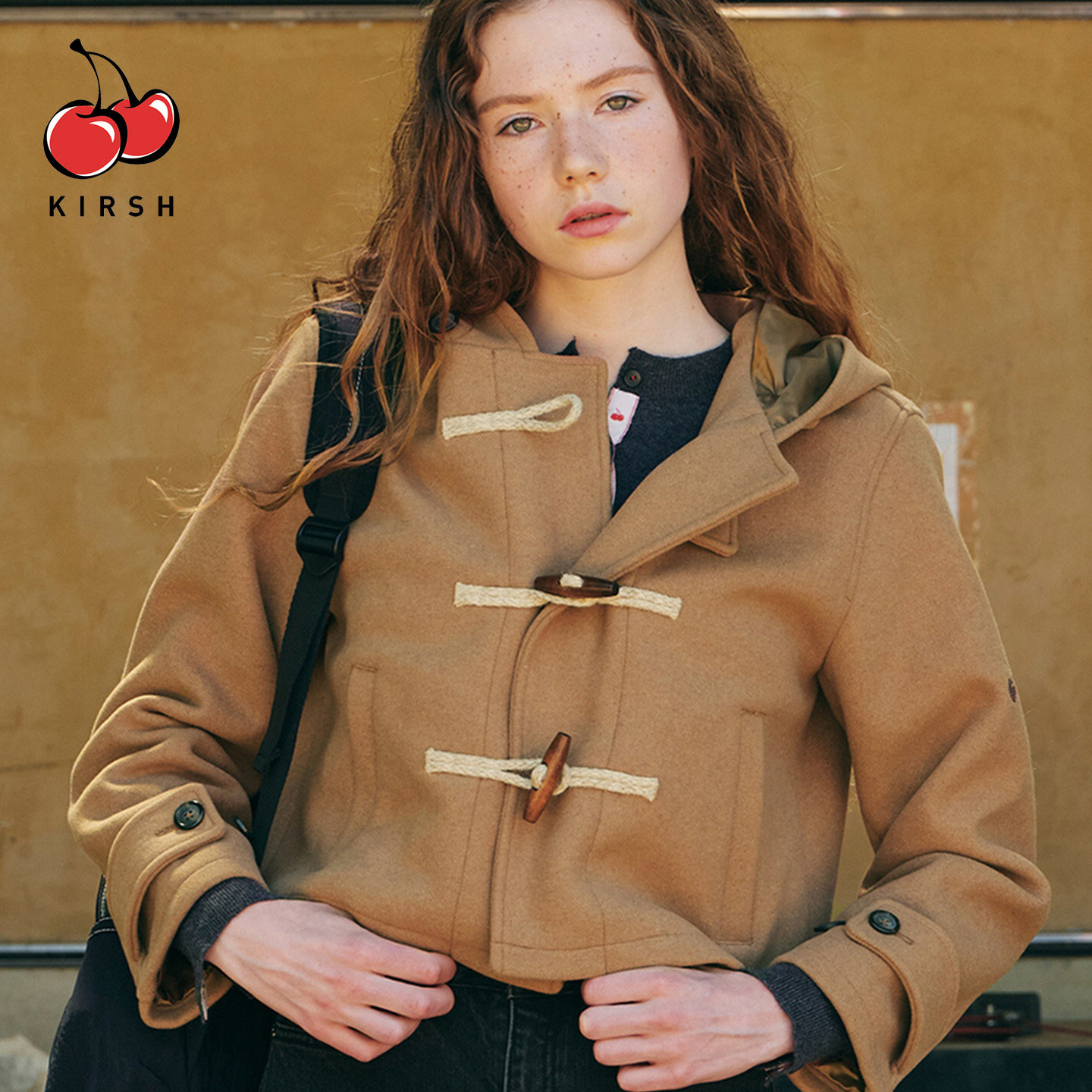 kirsh大樱桃英式学院风牛角扣短款毛呢大衣女秋冬美拉德连帽外套,淘宝优惠券,粉丝福利购,淘宝优惠卷