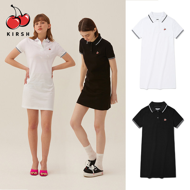 樱桃KIRSH Polo领连衣裙女运动休闲收腰显瘦夏季少女韩系A字裙
