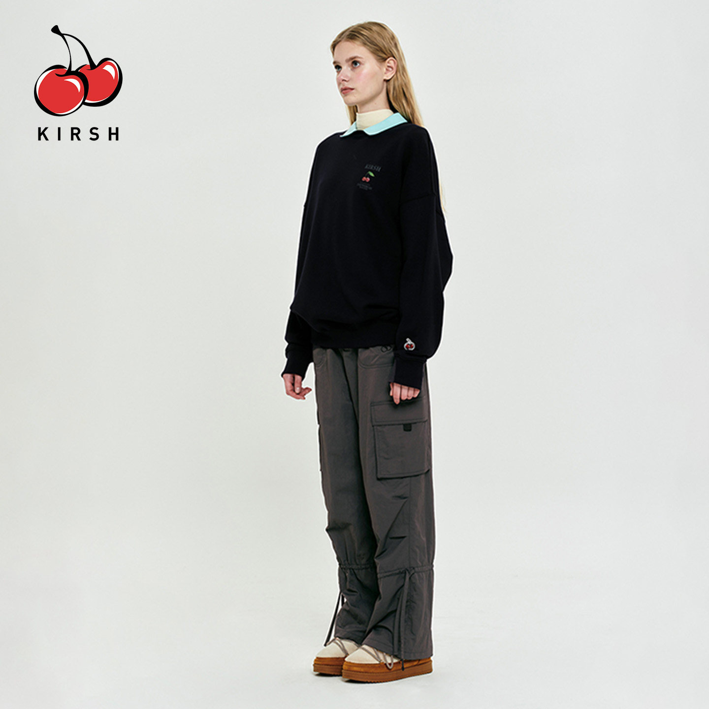 KIRSH美式抽绳多口袋工装裤女款秋冬酷飒风休闲裤宽松直筒长裤女,淘宝优惠券,粉丝福利购,淘宝优惠卷
