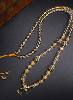 天然可调节佛牌链子黄塔晶万能扣叠戴女款百搭项链珠子锁骨链子