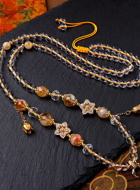 子天然黄塔晶黄水晶九尾项链