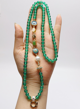 天然绿玛瑙新中式古法沙金吊坠绳