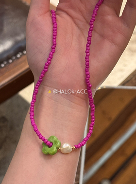 HALOkrACC韩代火龙果绿花项链