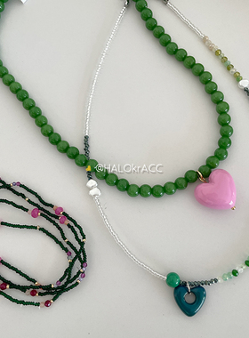 HALOkrACC韩代墨绿奶油项链