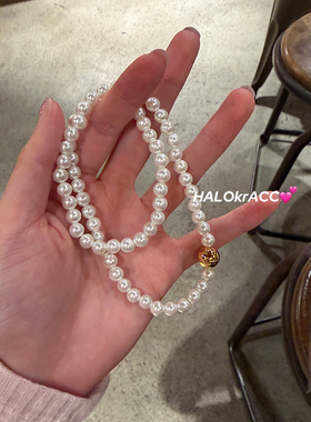 HALOkrACC韩代 奶油薄荷 立体爱心金属吊坠珠光磁吸项链颈链