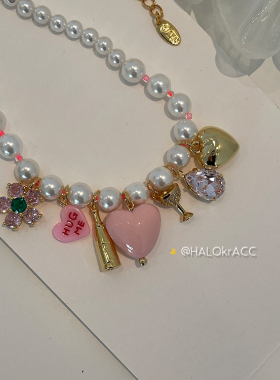 HALOkrACC韩代红酒奶油项链