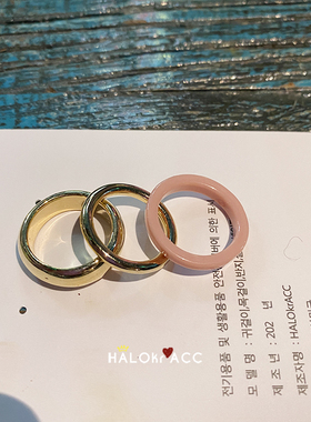 HALOkrACC韩国奶油粉绿戒指
