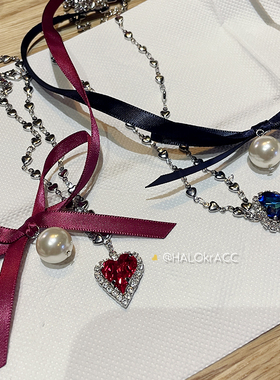 HALOkrACC韩代s歪心红蓝项链