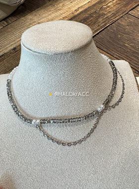 HALOkrACC韩代 明亮灰冰长短链条素链简约暗闪 颈链项链